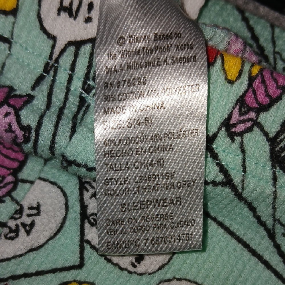 Disney Winnie the Pooh Gray and green pajamas Size Small (4-6) - Picture 5 of 8